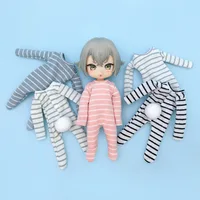 Cute OB11 Doll Nightdress Clothes Cartoon Doll Pajamas With Striped For Ob11, 1/12 Bjd, Gsc Obitsu Doll Clothing Accessories 1