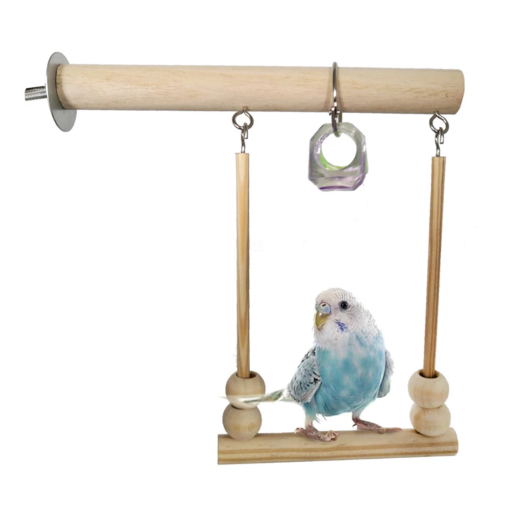 Bird Wooden Swing Toys Parrot Perch Stand Playstand with Chewing Beads Cage Sleeping Stand Play Toys for Budgie Peony Birds