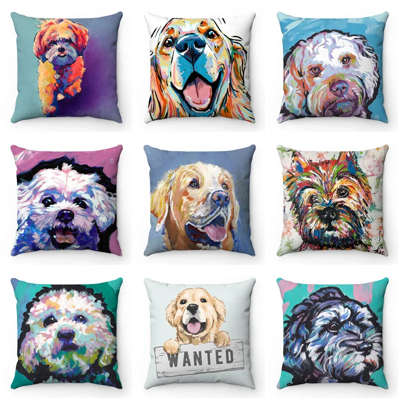 

Cute Dog Pillowcase Colorful Puppy Dog Pillows Case for Girls Room Home Bed Decorative Cushions for Elegant Sofa Pillow Cover
