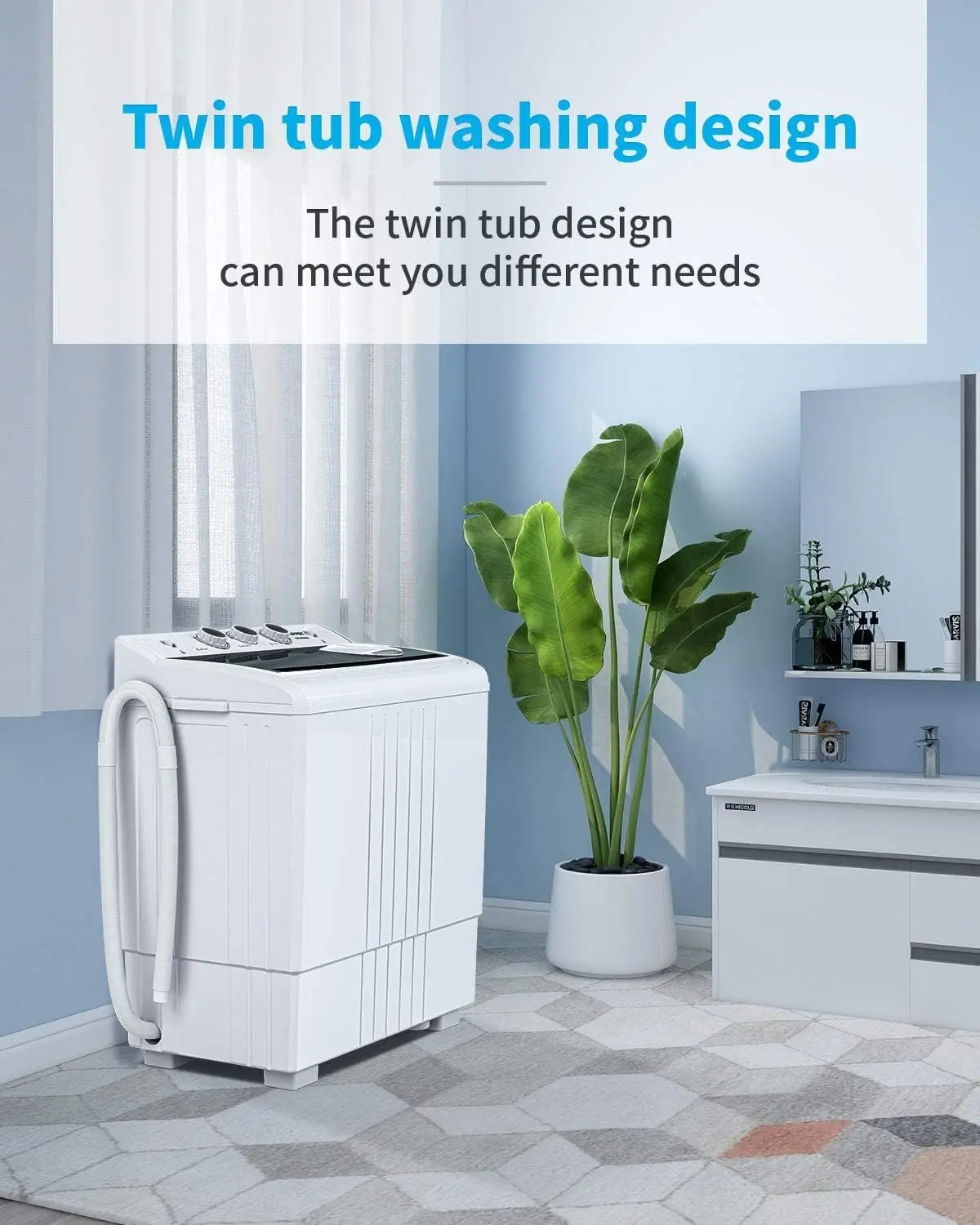 21LBS Portable Washing Machine, Washer(14LBS) and Spinner(7LBS), Mini Compact Twin Tub Washer and Dryer Combo with Pump Draining 2
