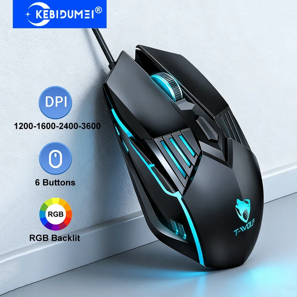 KEBIDUMEI RGB 백라이트 유선 게이밍 마우스 3600 DPI 4 레벨 마우스 6 버튼 인체공학적 마우스 PC Windows Mac 노트북용 USB 마우스 RGB Backlit Wired Gaming Mouse 3600 DPI 4 Levels Mouse 6 Buttons Ergonomic Mouse USB Mice for PC Windows Mac Laptop