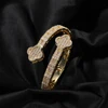 THE BLING KING Double Four Leaf Clover Cuff Bracelet For Women Prong Setting Baguette Cubic Zirconia Bangle Luxury Y2K Jewelry 5