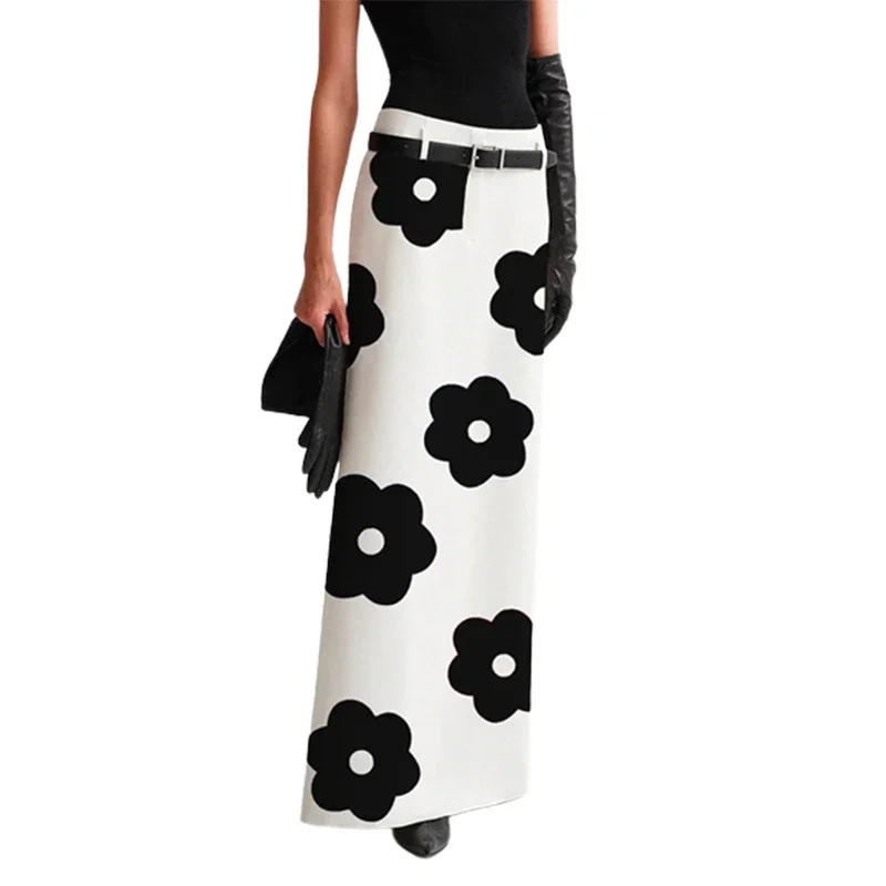 Women British Style Floral Printed Split-Back Elegant Skirts 2025 Spring Summer Fashion H-Line Straight Skirt No Belt floral lace skirt ballet tutu skirt children skirts women solid skirts