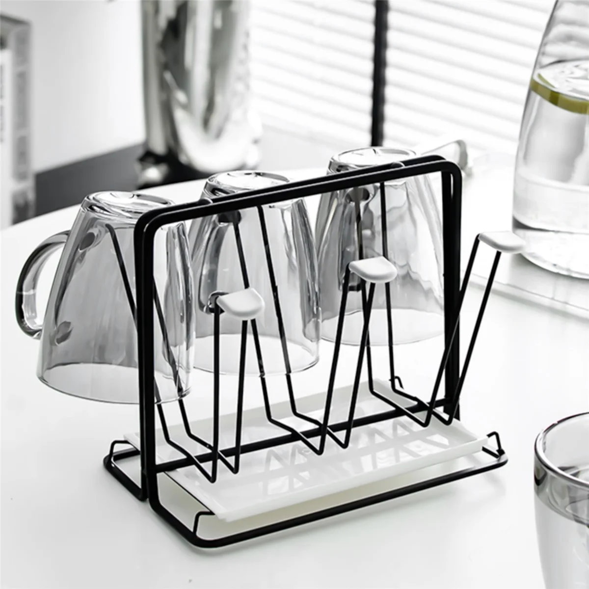 Cup Storage Holder 6 Bottle Dish Drainer Metal Bottle Holder, Drip Rack for Vessels with Drip Tray, for Sodastream, Air Up, Avent, Philips