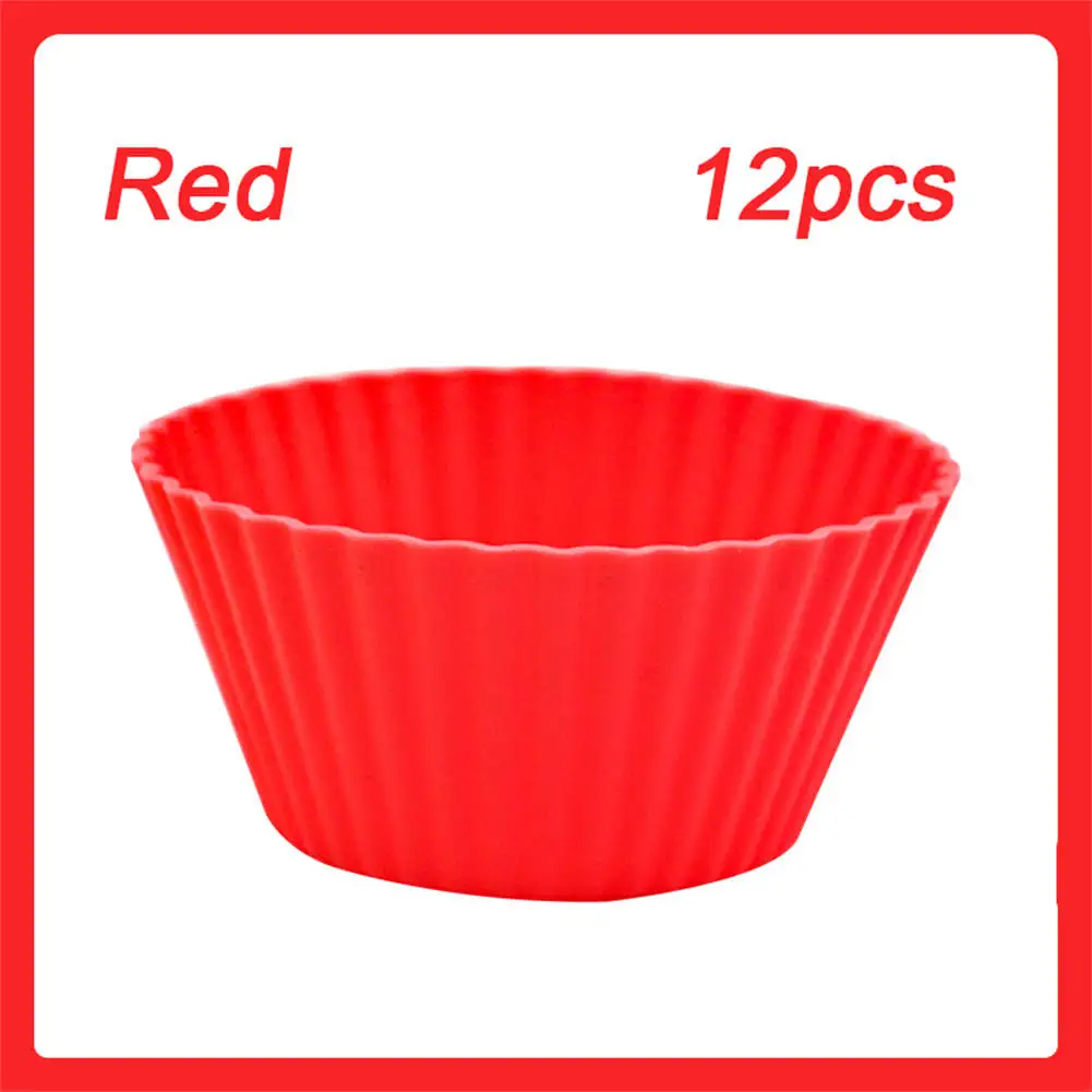 12pcs/Set Silicone Cake Mold Round Shaped DIY Cake Decorating Tools Muffin Cupcake Baking Molds Kitchen Cooking Bakeware Maker 