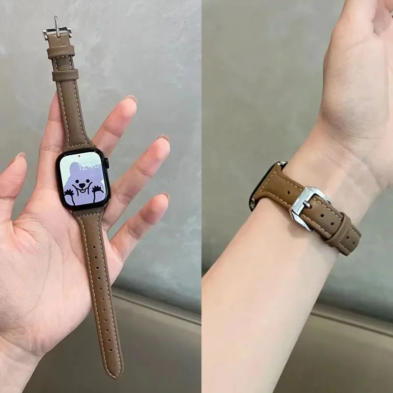 Schlankes Lederarmband für Apple Watch Band 44 mm 40 mm 41 mm 49 mm 42 45 mm Handgelenk Damenarmband IWatch Serie 9 8 7 6 5 4 3 SE Ultra 2 – Detail 9