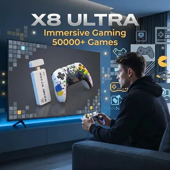 Nuova Console di Gioco Retrò X8 Ultra con Controller Wireless 2.4G, 50000 Giochi, Console per Due Giocatori
