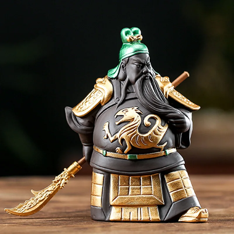 Tea Pet Ornaments, Guan Yu, Martial God, Beautiful Beard, Wen Wu, Guan Yunchang, Holding a Knife, Purple Sand Boutique