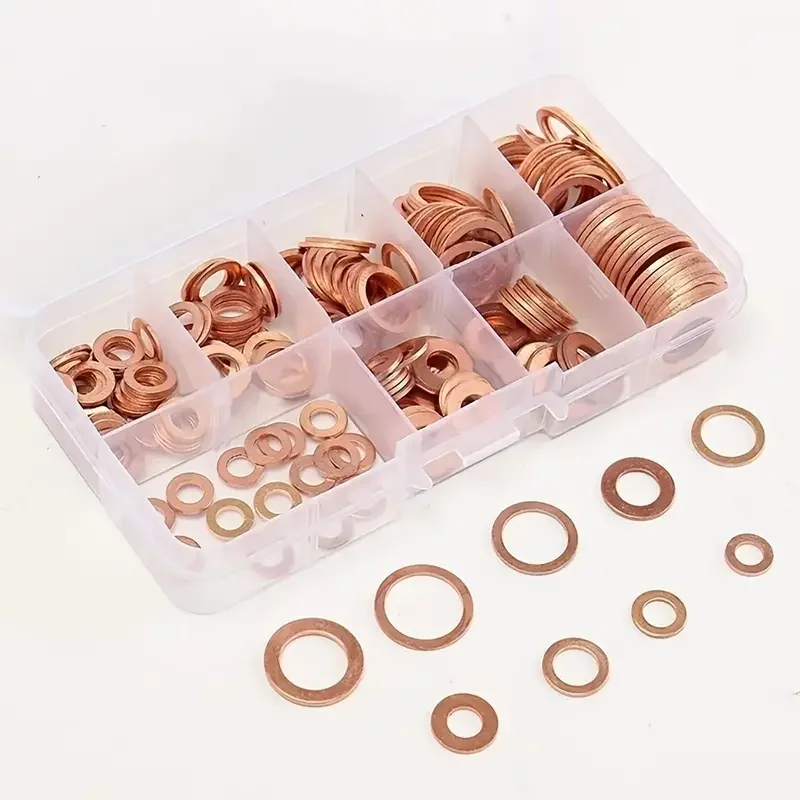 Copper Washer Set 100 PCS M4/M5/M6/M8/M10/M12/M14 Washers Nuts Bolts Box Oil Pan Plugs