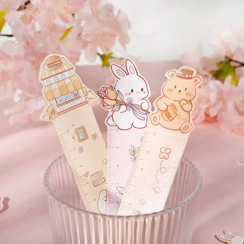 30pcs/box Paper Bookmarks Kawaii Ruler Measuring Scale Book Page Holder Korean Stationery Students Reading Tools Message Card