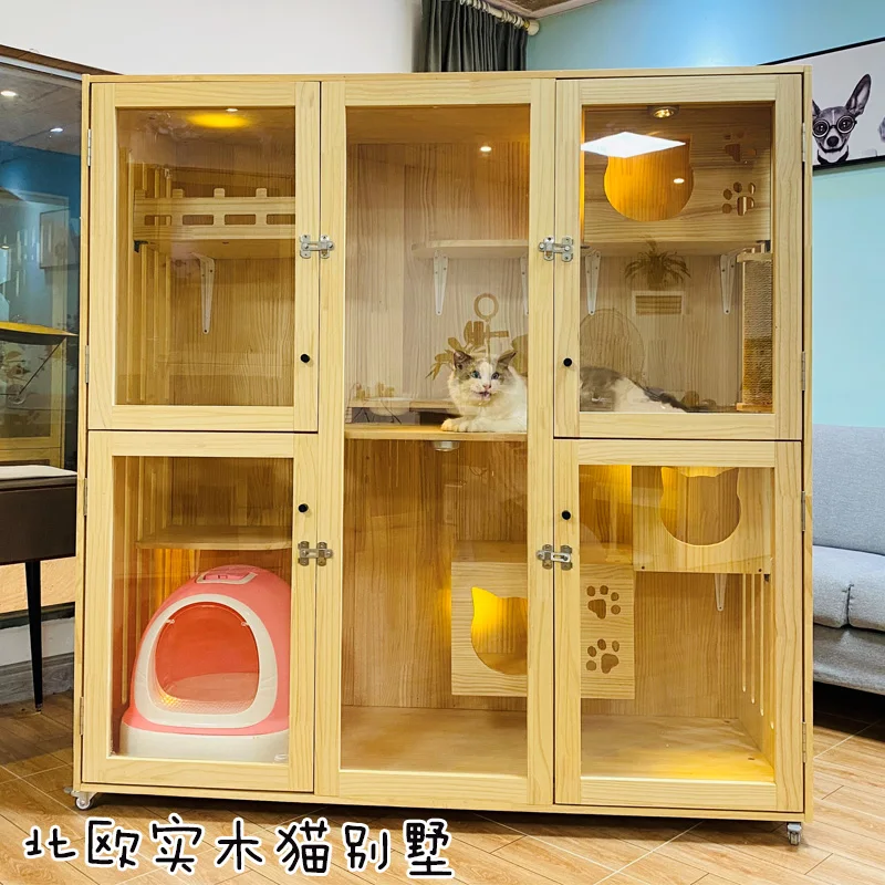 

Cat Villa Solid Wood Cat Cage Luxury Cat Nest Ragdoll Maine Coon Cattery Cat Display Cabinet Large Pet Cage Breeding