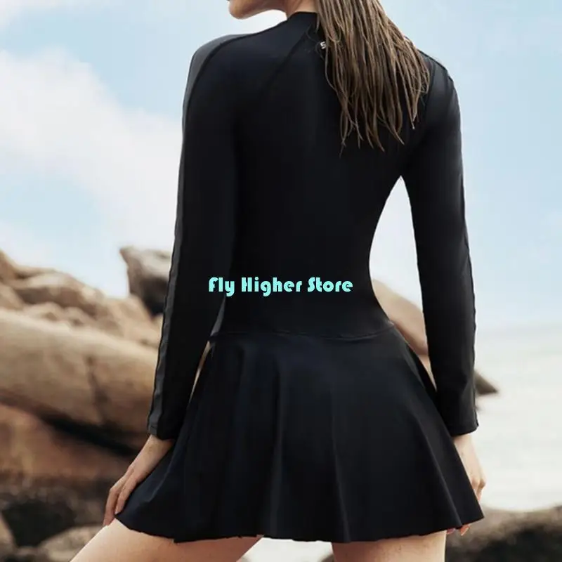 여성 러쉬 가드 수영복 긴 소매 전면 지퍼가 달린 수영복 수영복 Boyshorts 빠른 건조 수영 의상