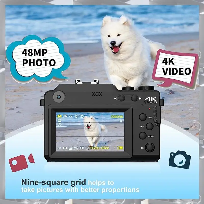 3In 4K Vlog Camera HD Digital Camera For Photography, Dual Cam Front And Rear With Autofocus Face Detect