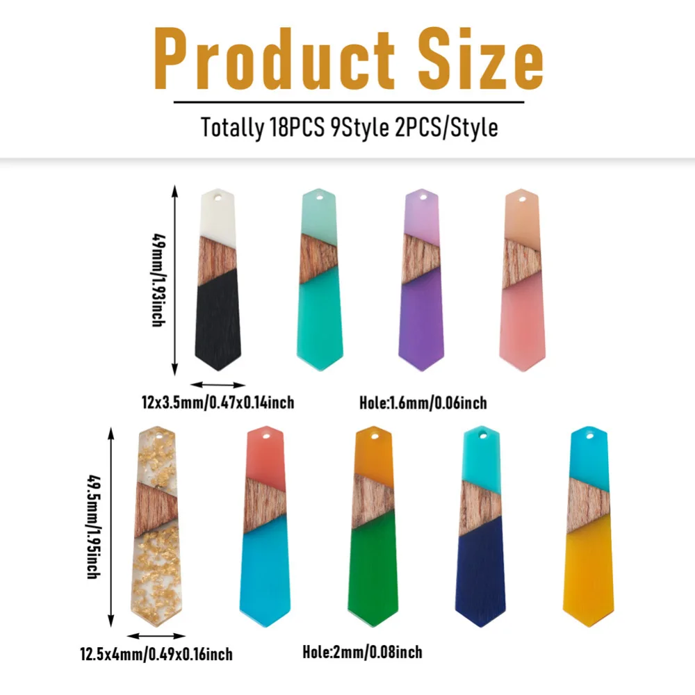 18Pcs Colorful Wood Resin Earring Charms Polygon Necklace Wooden Pendants for Dangle Earrings Connectors DIY Jewelry Components