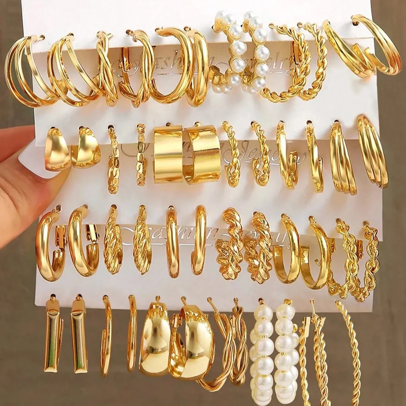 Jewelry Sets Women Earrings 48-12 Pieces Faux Pearl Multi-Layered Wide Twist For Daily Wear
