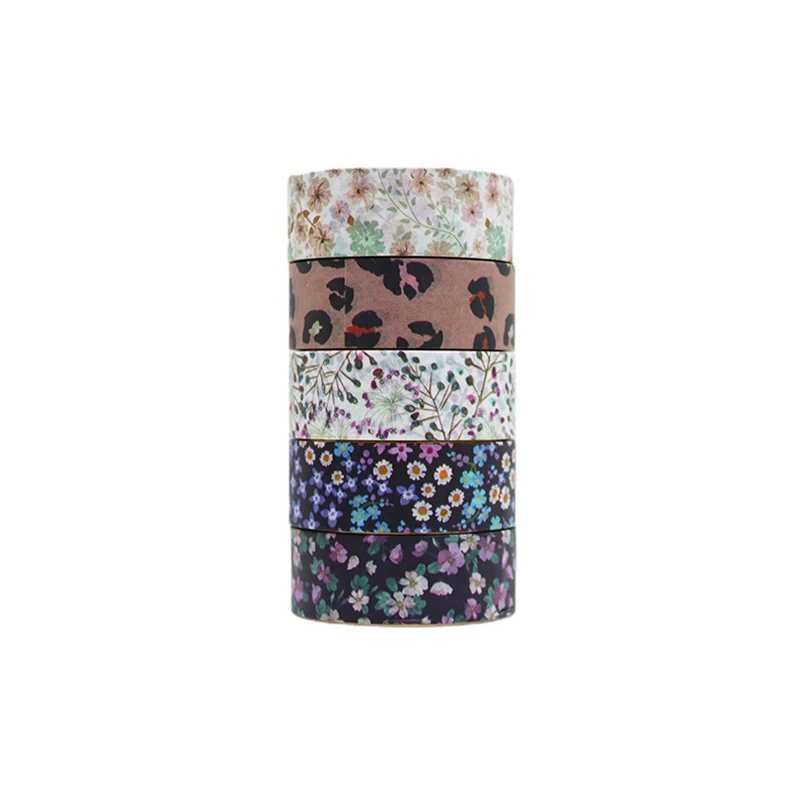 5Pcs Flowers Washi Tapes Scrapbooking Washi Tape Set 5m Diary Stationery Decorative Adhesive Tape Journal Supplies Masking Tape 5