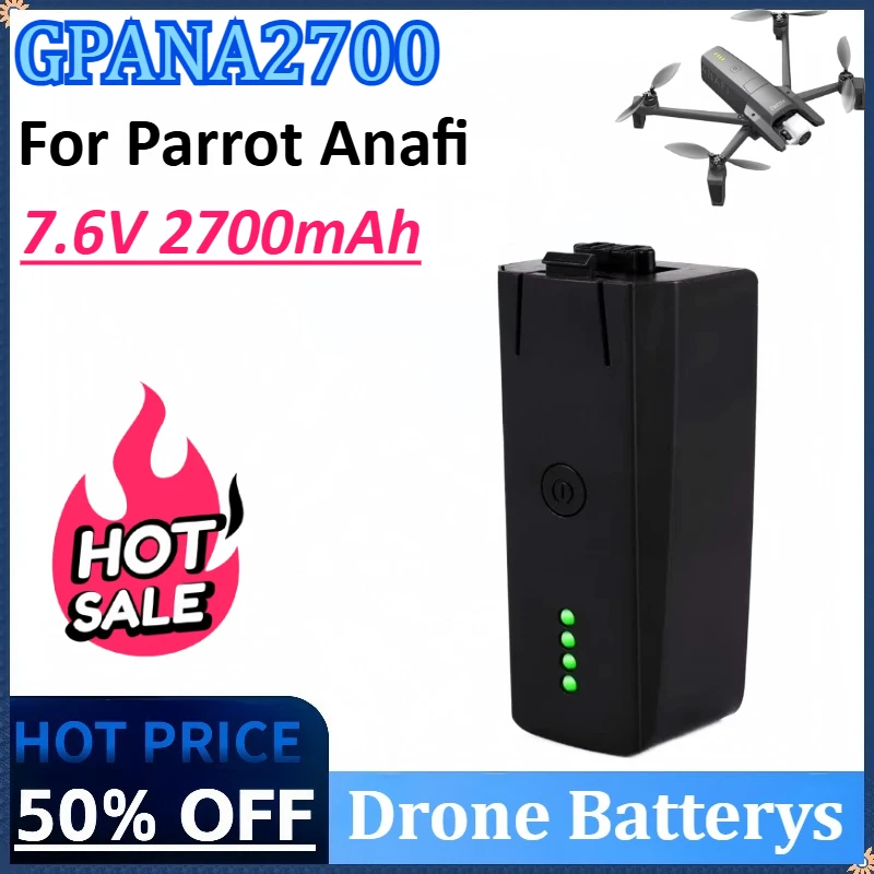 Vue de face de la batterie LiPo 7.6V pour Parrot Anafi avec connecteur