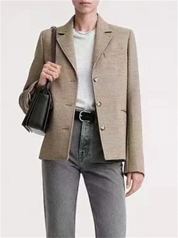 

Suit Coat for Women 2024 New Spring Single Breasted Fashion Houndstooth Office Wear Long-Sleeved Blazers