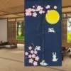 Cute Rabbit Under Moon Japanese Noren Door Curtain Feng Shui Half-Curtains Kitchen Partition Entrance Curtain Home Decorations 2