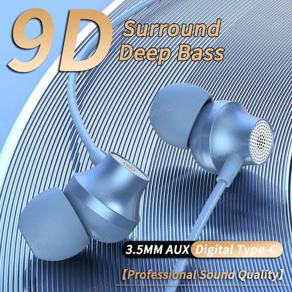 Digital Chip Wired Earphone 3.5mm AUX/Type C 9D HiFi Surround Heavy Bass In-Ear Headsets For Samsung Huawei Xiaomi OPPO iPad PC 2