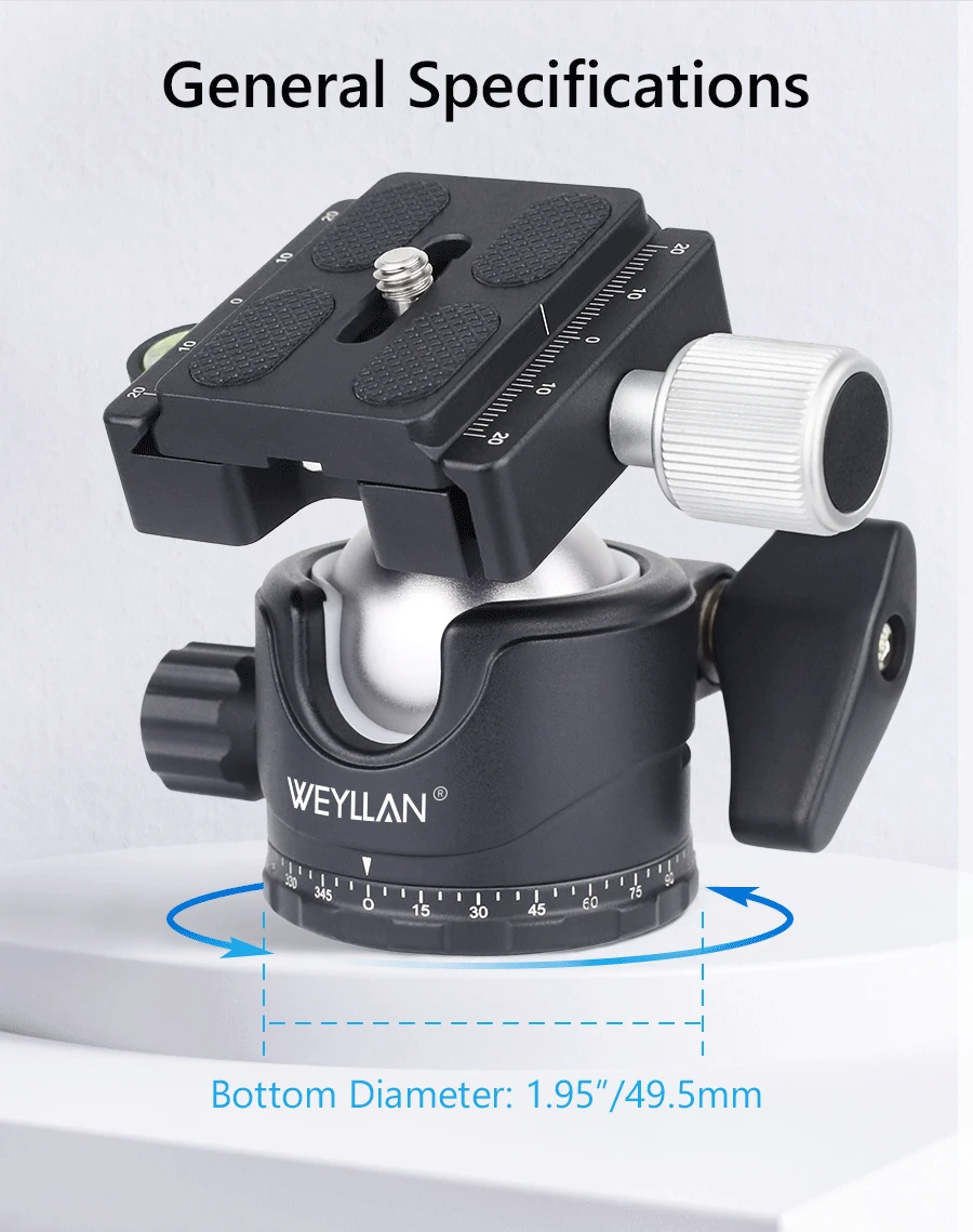 Description Picture 6 of itemTripod Head Camera Professional Low Profile Video Ball Head Mount 360 Panoramic Universal Ballhead for DSLR Tripod Monopod EH36S