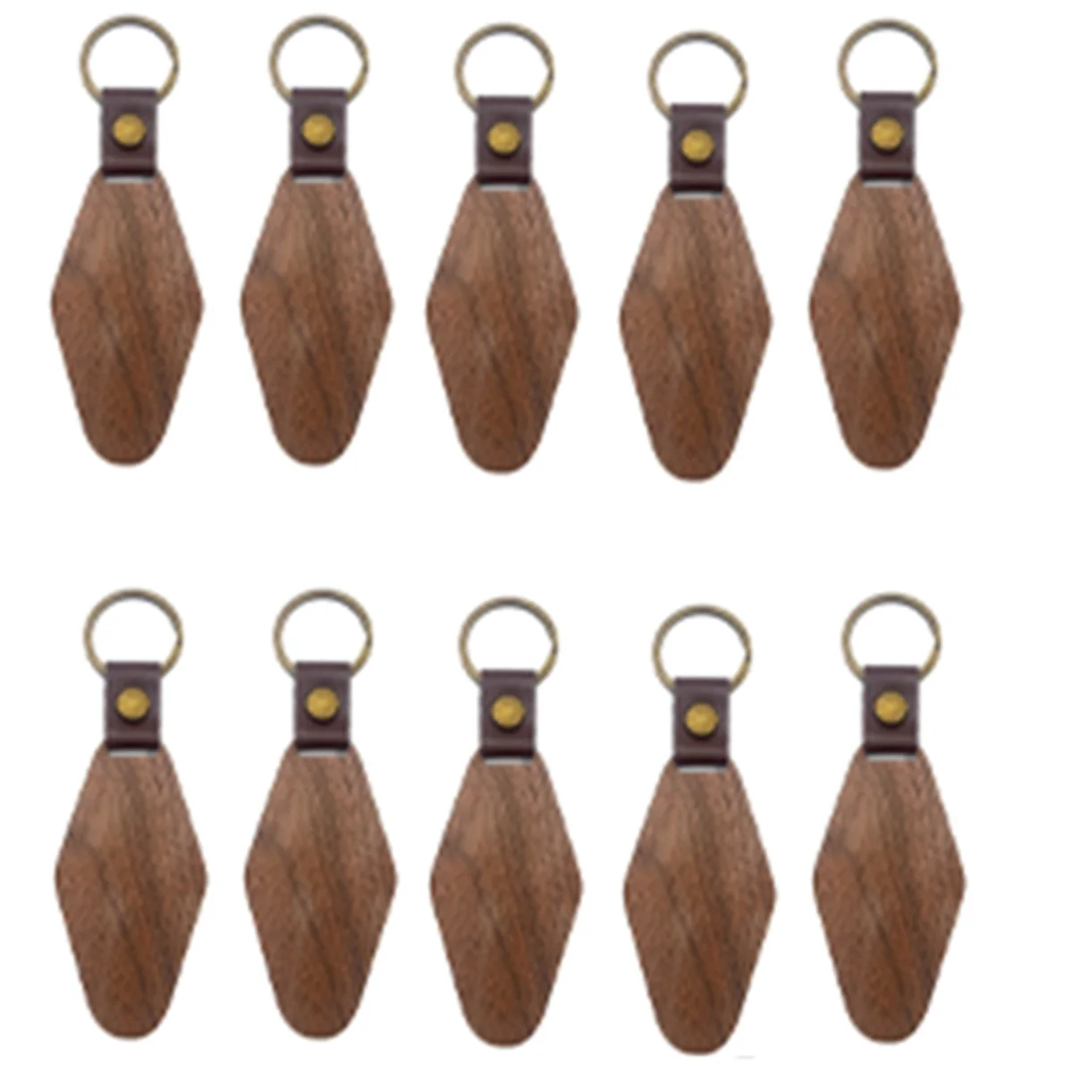 20Packs Wooden Keychain Rhombus Blanks Leather Keychain Blank Wood Walnut with Keyring for DIY Engraving Gift