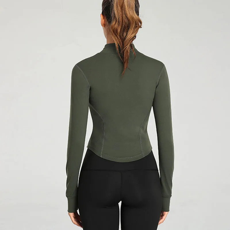 Women Full Zip-up Yoga Top Workout Running Jackets with Thumb Holes Stretchy Fitted Long Sleeve Crop Tops Activewear