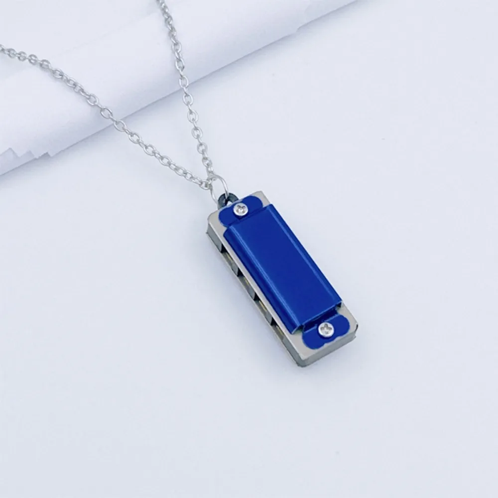 New 4-hole 8-tone Necklace Harmonica Mini Metal Harmonica Woodwind Chain Music Toy Gift