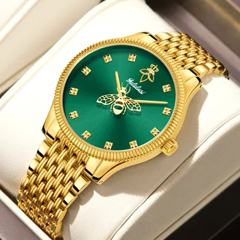 YaLaLuSi brand Elegant Women's Quartz Watch Simple Sun Patterned Case Temperament Gorgeous Gold Gift Box Set Ladies Gift