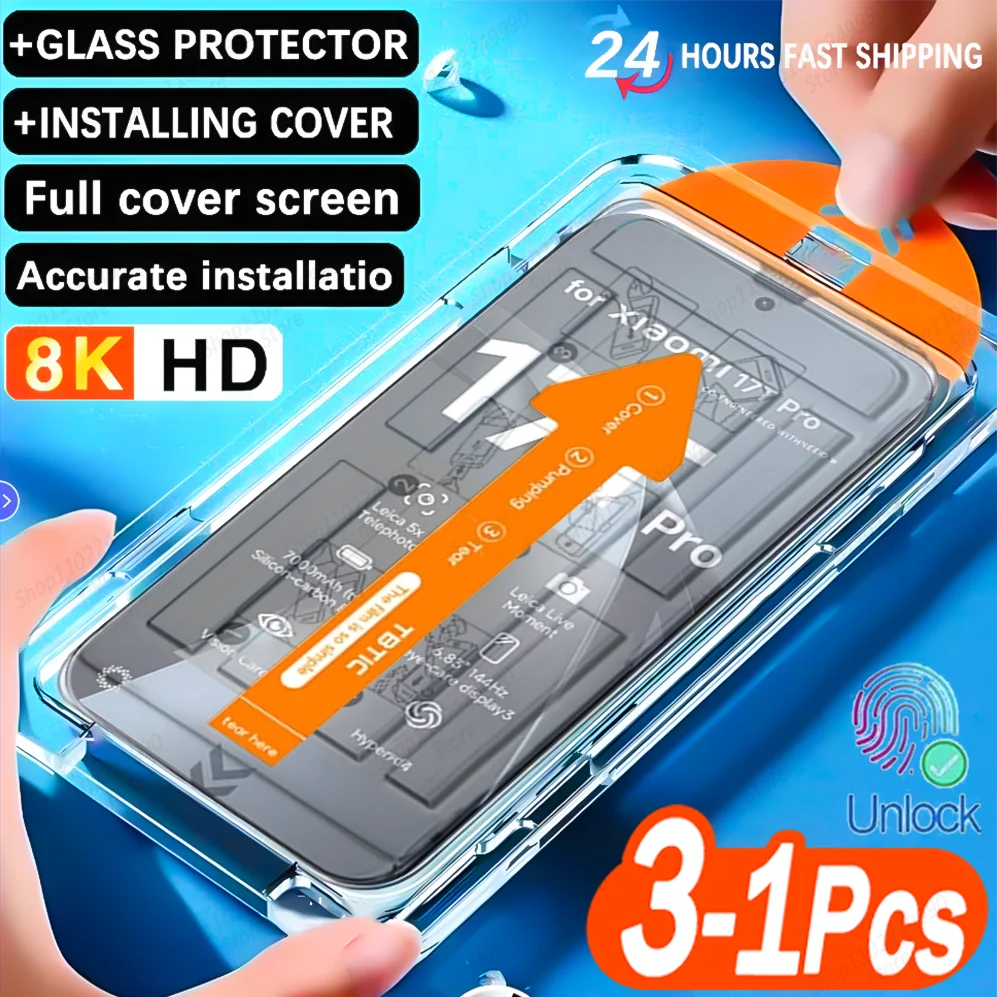 Ultra HD 8K Tempered Glass Screen Protector with Easy Install AutoDust Box (3-Pack)