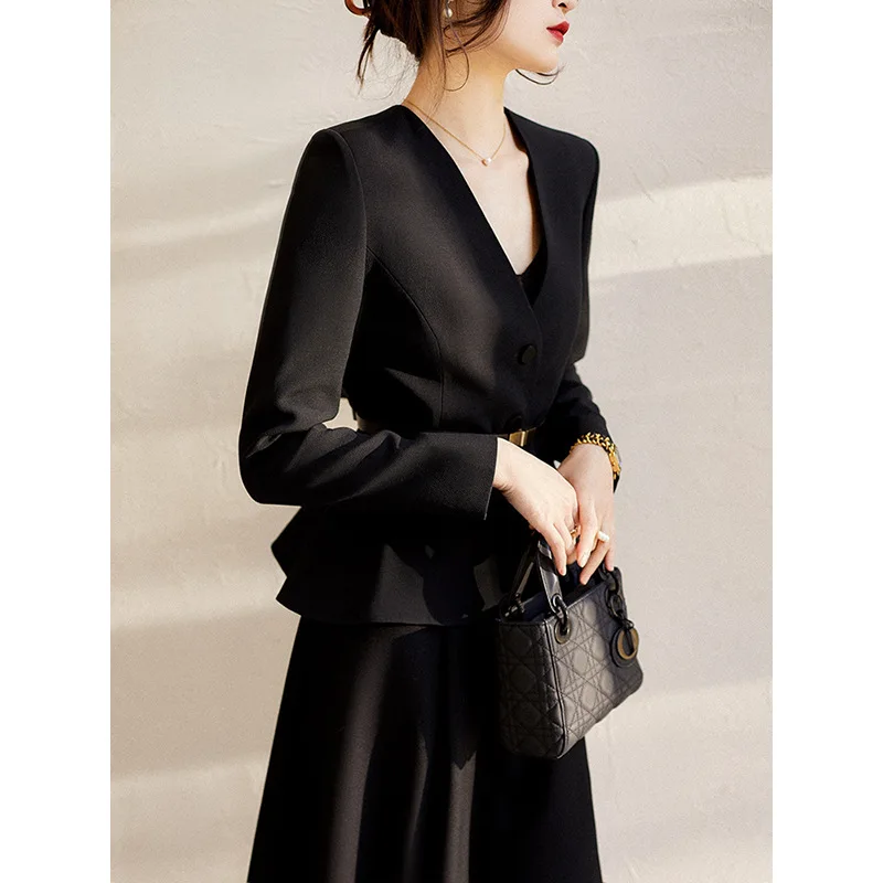 Women's Suit Autumn and Winter New Woolen Slim-Fit Show Temperament Commute Short Long Sleeve Suit 2021 autumn and winter women s new style fashion temperament v neck long sleeve hat simple leisure golden velvet suit