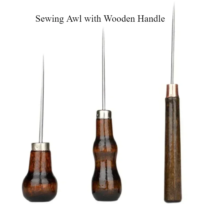1/3PCS Professional Leather Wooden Handle Awl DIY Tools For Leather Craft Stitching Sewing Accessories Sewing Stitching Awl
