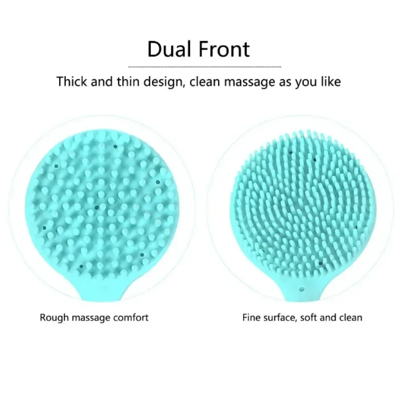 Double-Sided Shower Body Brush Silicone Long Handle Bathroom Wash Brush Bathing Massage Back Body Exfoliating Brush 1pc 5