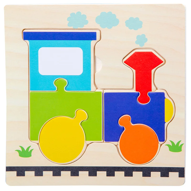 1-6 Years Old Kids Wooden Toys 3D Puzzle Cartoon Train Head Early Education Intelligence Jigsaw Puzzle Shape for Children Gifts