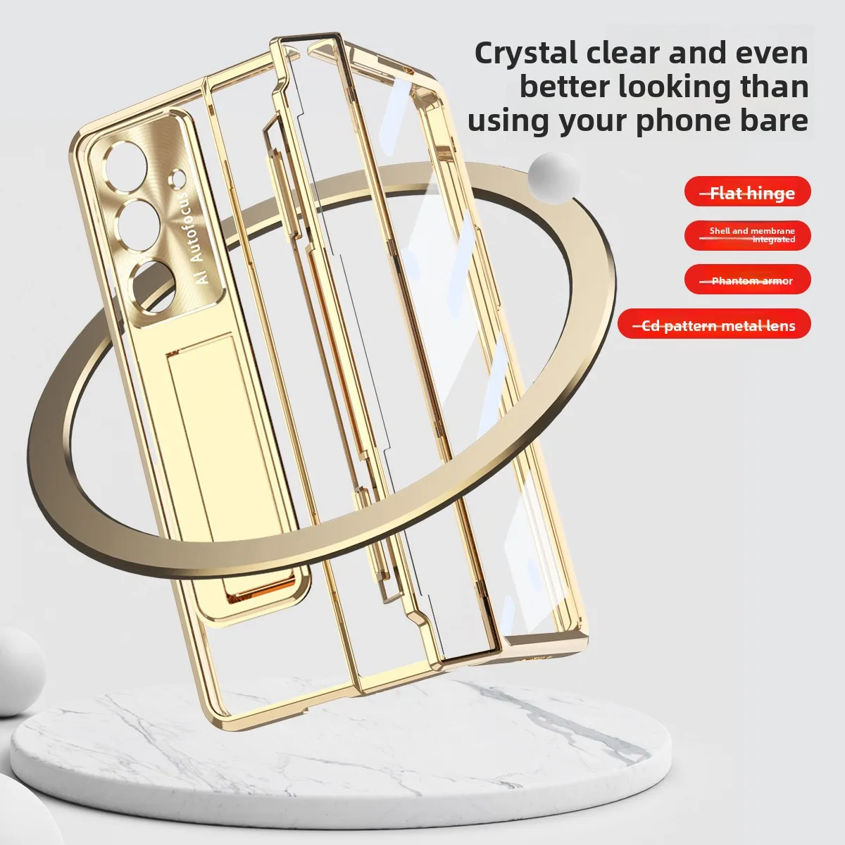 Premium Shockproof Case with Plating Flat Hinge & Tempered Film Cover For Samsung Galaxy Z Fold Series