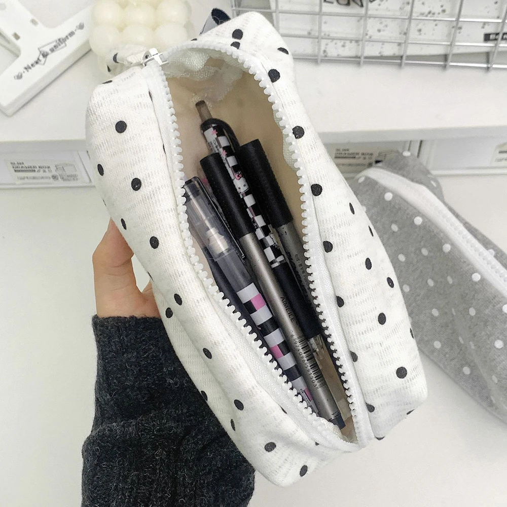 Astuccio portapenne coreano a pois, organizer scolastico di grande capacità, astuccio portatile per studenti, organizer per cancelleria, borsa per il trucco - immagine 4