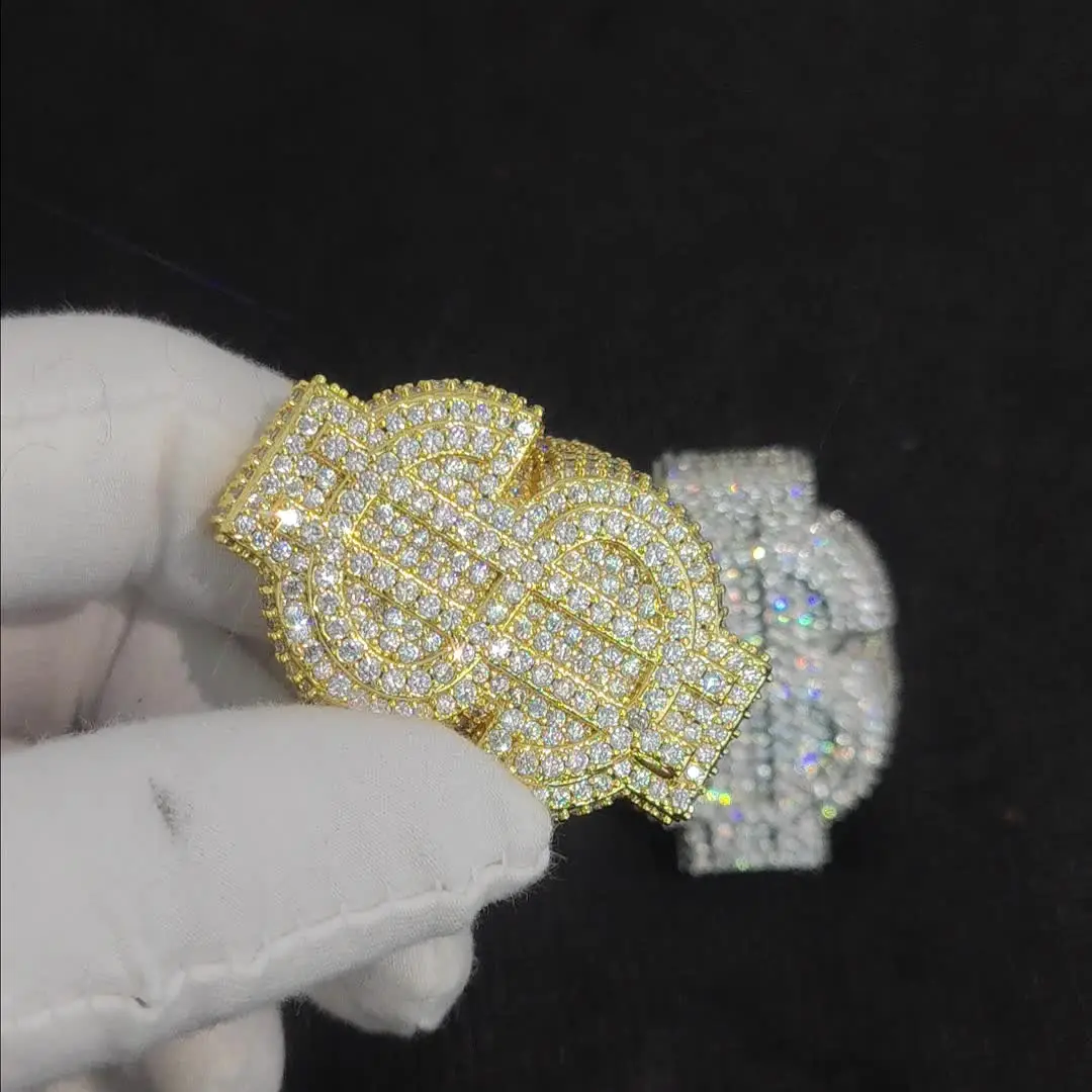JINAO Hip Hop Dollar Sign Ring – 18K Gold Plated Iced Out Cubic Zirconia Bling Ring For Men (Gold, Size 11)