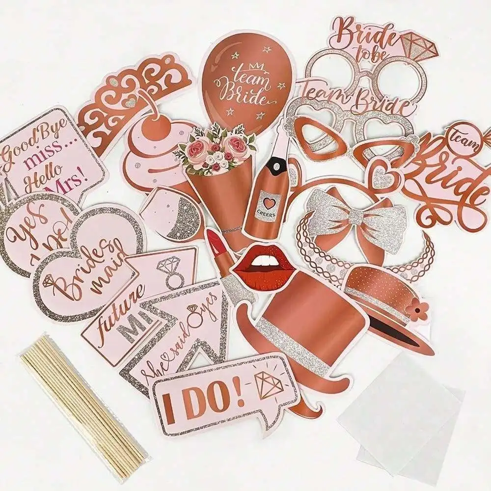 Bride Handheld Paper Photo Frame Photo Props Rose Gold Combination Set Girls Bachelorette Party Wedding 1 Pack