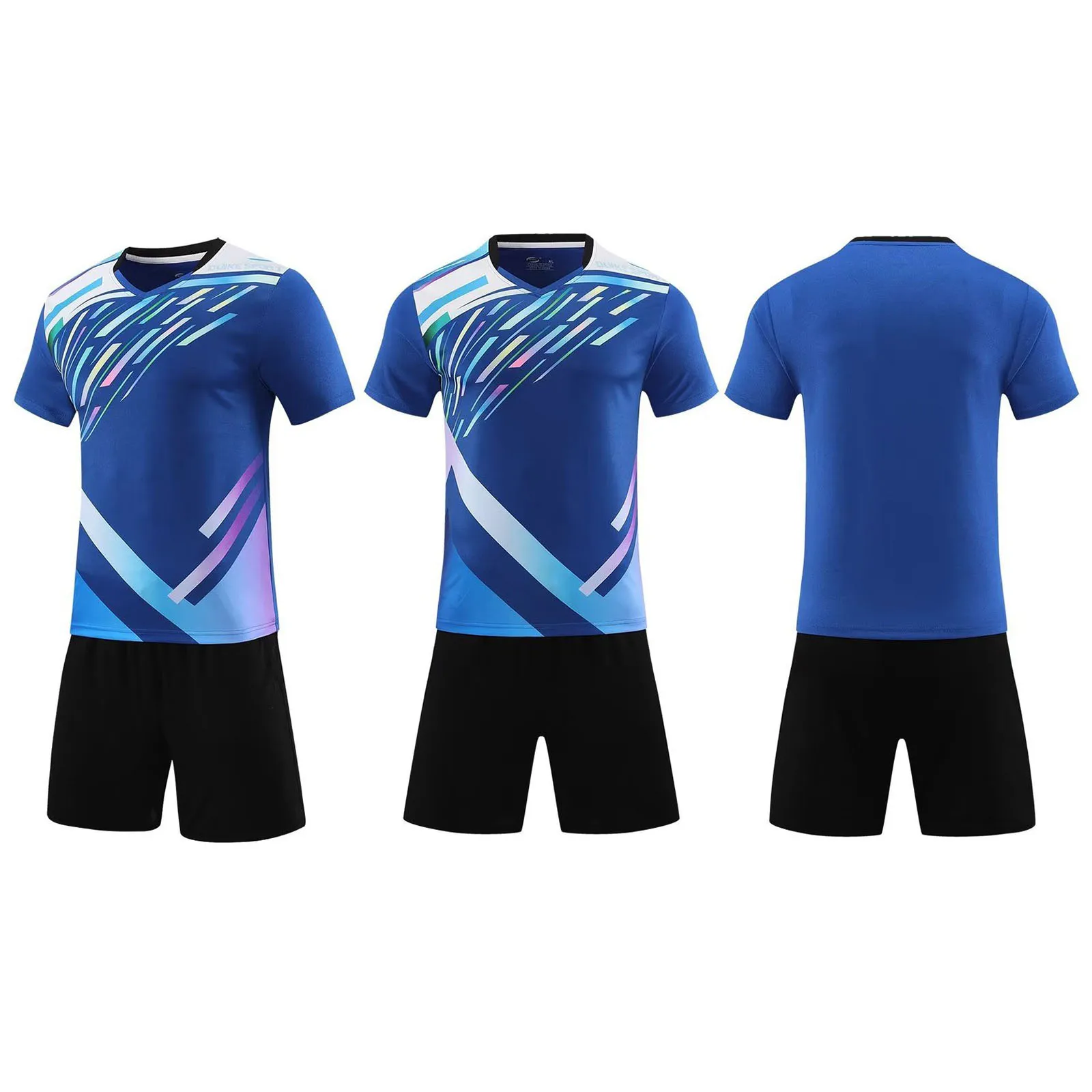 키즈 소년 소녀 2 피스 배드민턴 슈트 스포츠 복장 대비 색상 세련된 반팔 티셔츠 + 축구 체육관 운동을위한 반바지