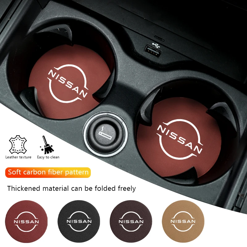 2 قطعة الجلود المضادة للانزلاق الجلد المدبوغ سيارة كأس الماء حامل اكسسوارات لنيسان نافارا ألميرا سنترا المارقة باثفندر سيلفي ليف