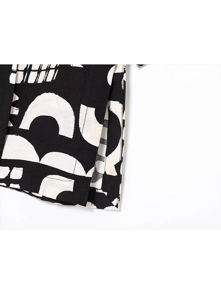 TFMLN Summer New Women's Print Pant Suit Casual Commuter Half Sleeve Double Breasted Suit Coat Straight Pants 2025 Fashion Sets