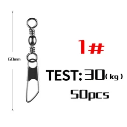 Premium Fishing Connector Set - 50 Stainless Steel Rolling Swivel Snap Clips - Ring-Silver (Size 1)