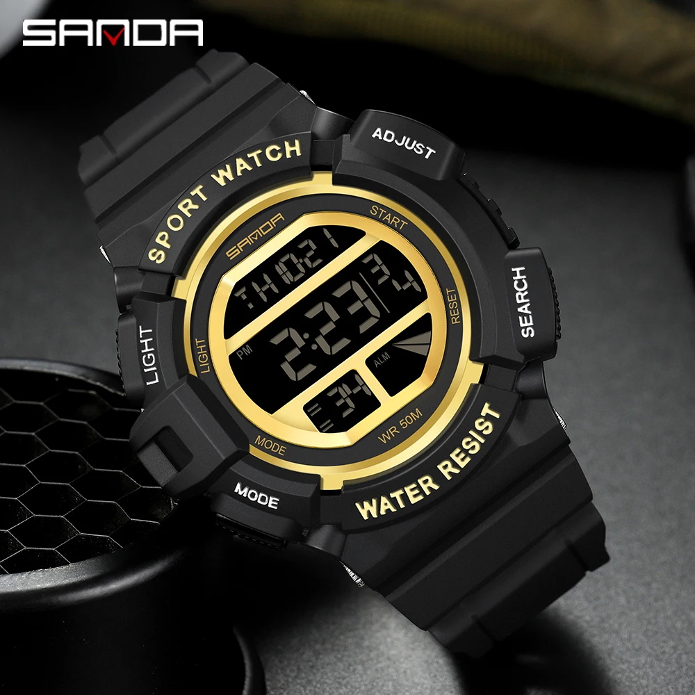 SANDA Fashion Simple Sport Watches Men Military Digital Watch Alarm Clock Shock Resistant Waterproof Relogio Masculino 2106