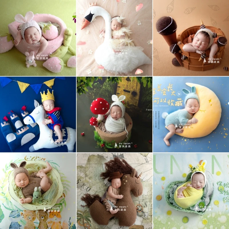 Newborn Baby Photography Props Backdrop Posing Cute Animals Doll Swan Outfits Theme Set Accessories Studio Shooting Photo Prop newborn photography props handmade wool doll mouse for baby cute animals photo shoots studio fotografia prop accessories