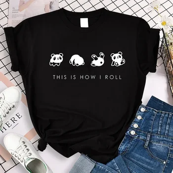 Cartoon Casual Creative T-shirt Vintage Round Neck Clothes Funny Cute Panda Printed T Shirt for Women Summer Sleeve 1