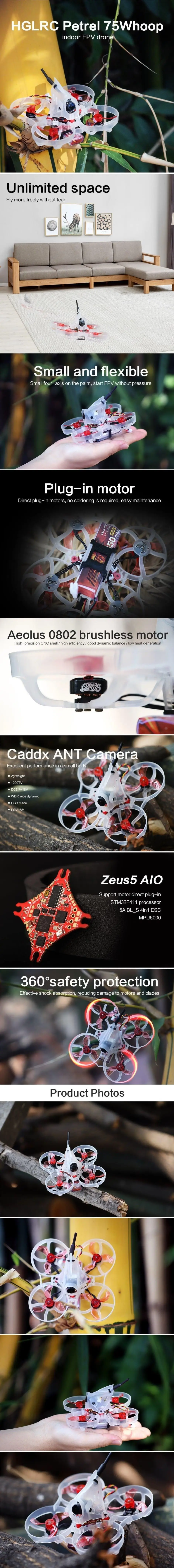 phantom 6 ch remote control quadcopter HGLRC Petrel 75 Whoop 75mm Wheelbase 1S FPV Racing Drone PNP BNF w/ Zeus Nano 350mW VTX Caddx ANT FPV Camera RC Quadcopter aerocraft drone 6ch remote control quadcopter