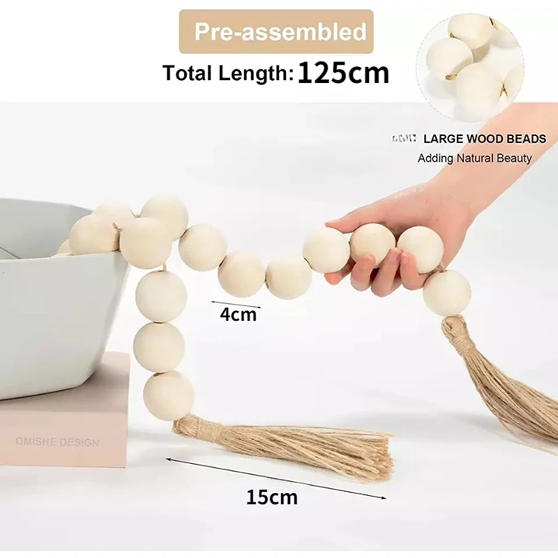 4cm 큰 나무 구슬 갈 랜드 술 방 벽 매달려 장식 크리스마스 대형 농가 소박한 국가 자연 구슬 장식품