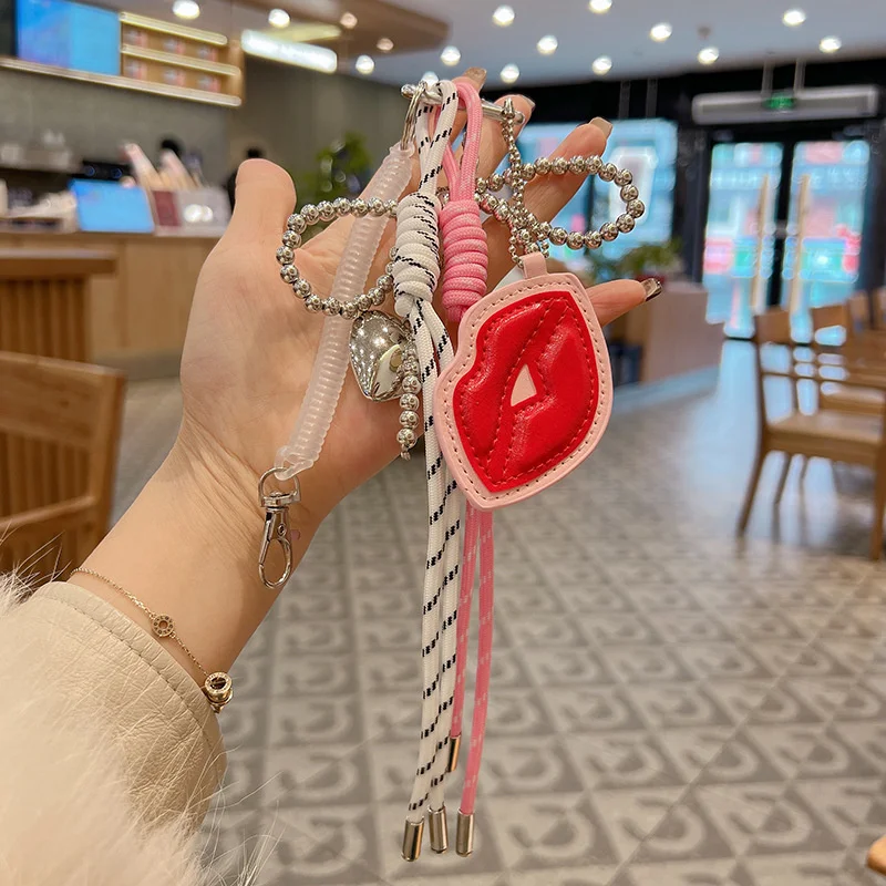 Handmade Camellia Flowers Personalized Heart Keychain Creative Simple Diy Rope Pendant Tassels Trendy Accessory Gifts
