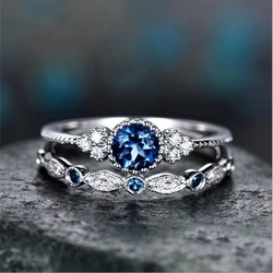 Elegant Sterling Silver Ring Set with Emerald Crystals - Women's Glamour Jewelry Gift - 8 (Blue)
