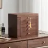 Black Walnut Wooden Jewelry Box, 5-Layer Solid Wood Jewelry Organizer with 2 Side Doors Mirror Lockable Classical Style 1
